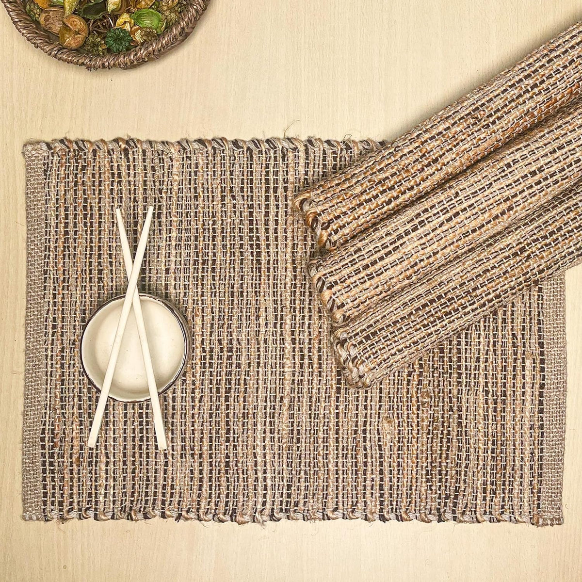 Chardin home Natural Jute Table Runner 13x108 Inch – Vintage Boho Rustic Table Decor – Handwoven Long Table Runner in Natural Jute and Black – Farmhouse Dining or Console Table Accent