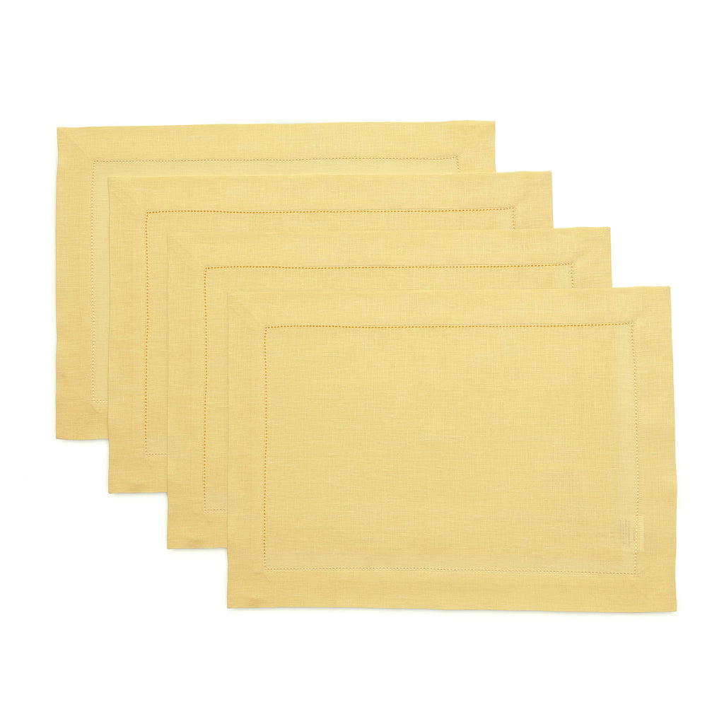 Solino Home 100% Pure Linen Placemats Green Hemstitch, 14 x 19 in, Set of 4