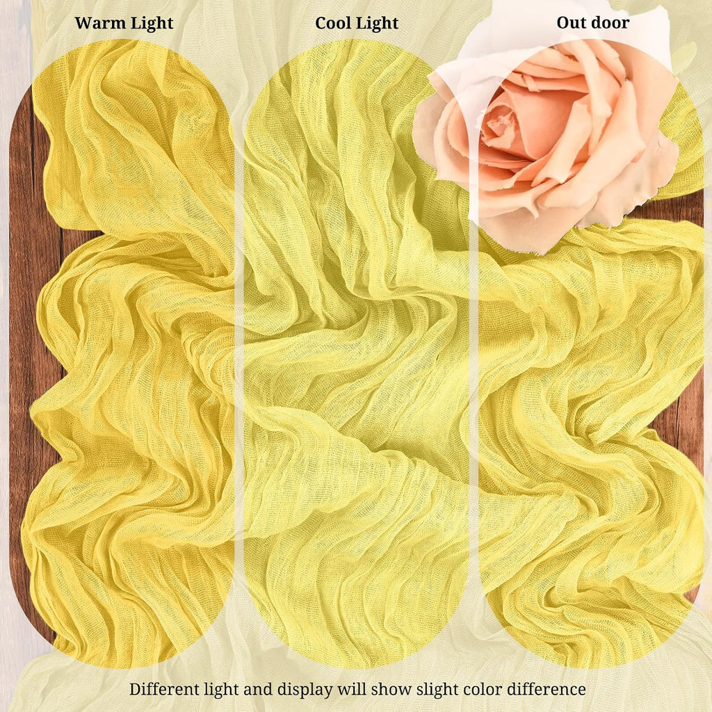 10 Pack Light Yellow Cheesecloth Table Runner 17x108 Inch Semi Sheer Boho Gauze Cheese Cloth Table Runners, for Wedding Bridal Shower Birthday Party Home Decor Garden Farmhouse