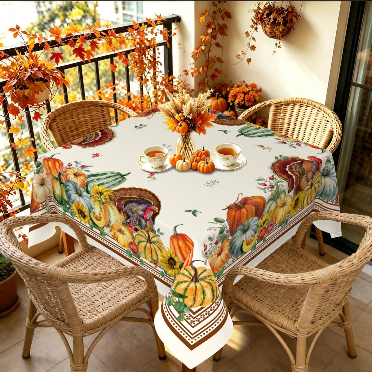 Blue Floral Square Tablecloth 70x70 Inch, Blue and White French Country Tablecloth, Rustic Floral Polyester Waterproof Tablecloth for Farmhouse Kitchen Decor/Indoor and Outdoor Tables/Parties/Picnics