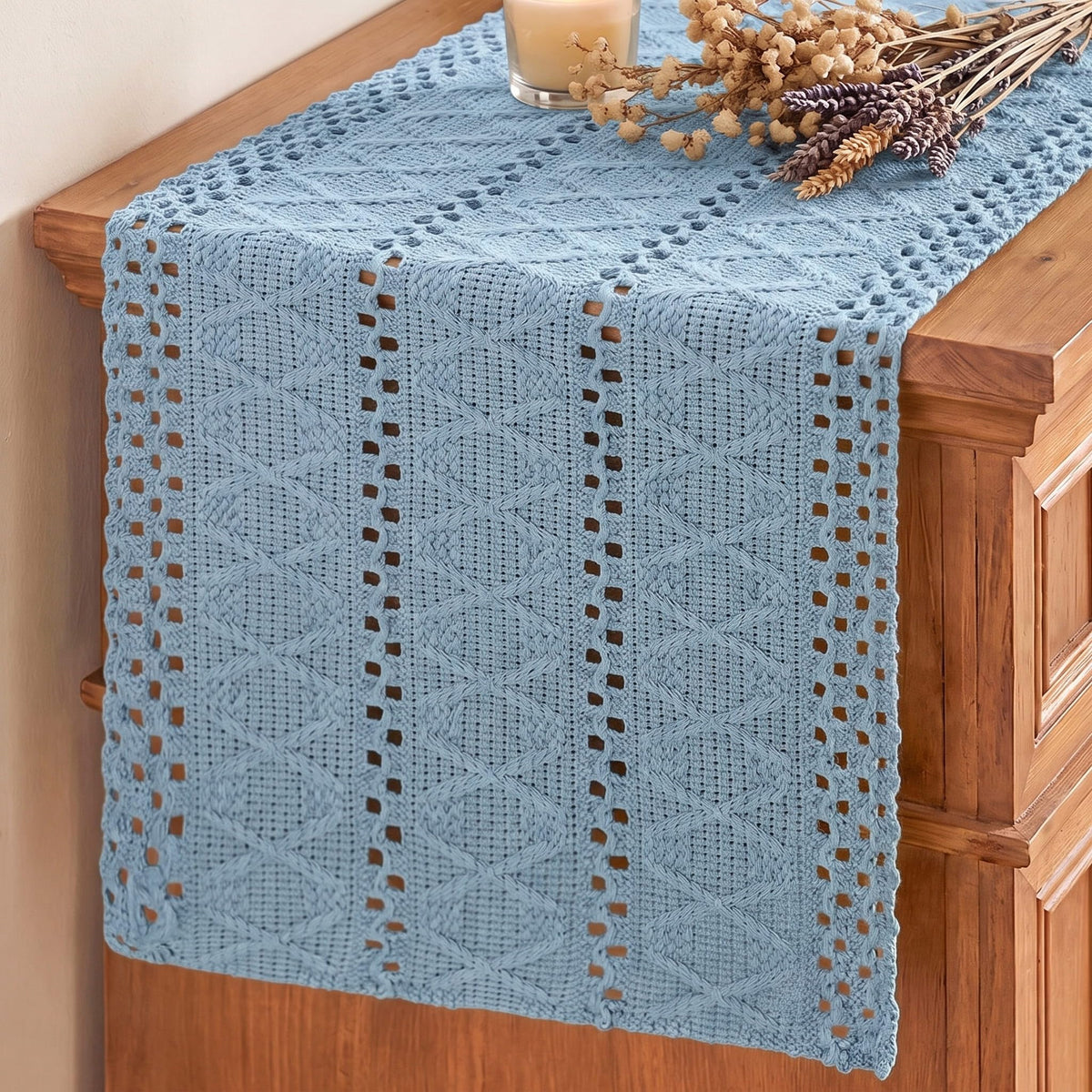 Artoid Mode Beige Woven Farmhouse Hollow Table Runner 12x72 Inch