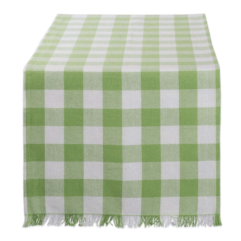 DII Fringed Check Tabletop, Table Runner, 14x108, Stone Brown