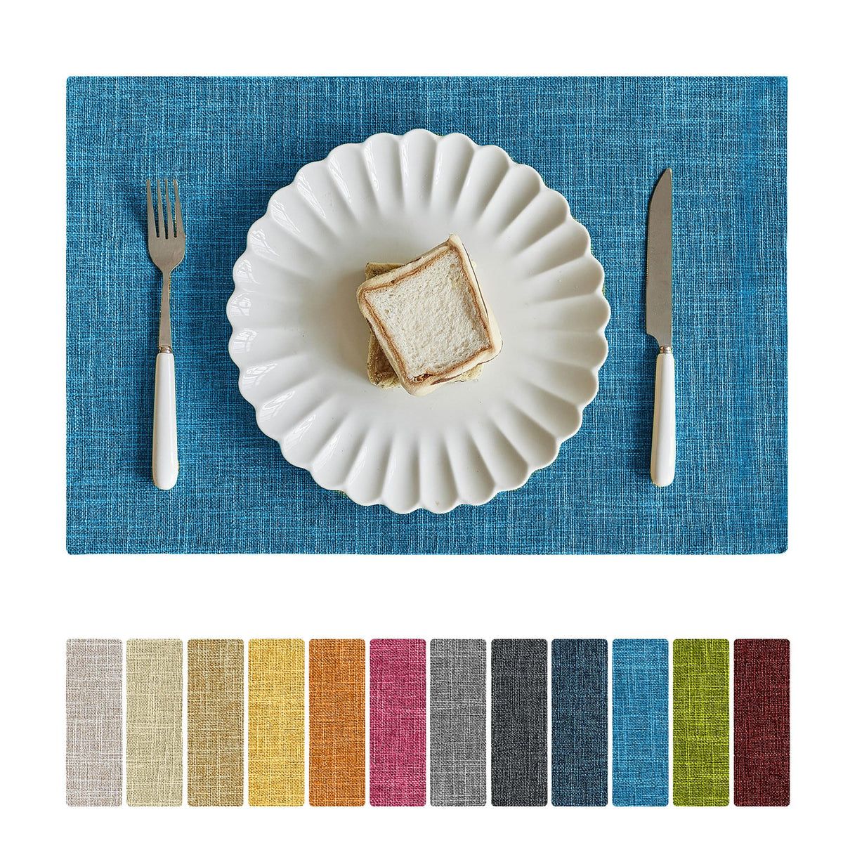 Softalker Faux Linen Cloth Placemats Set of 6-12 x 18 Inch, Red