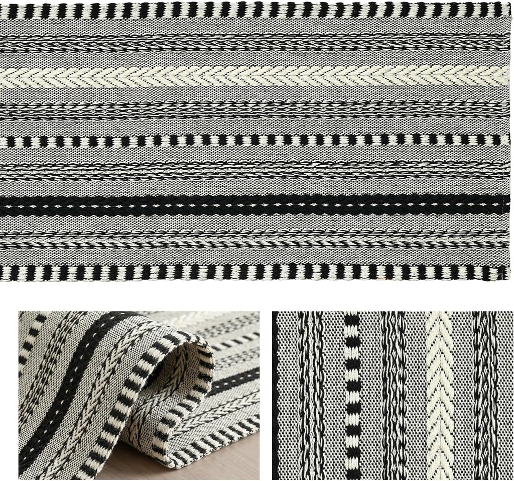 Artoid Mode Black Farmhouse Stripe Braided Table Runner 12x72 Inch