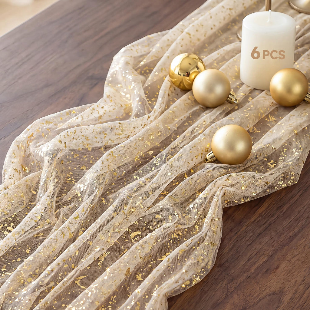 FEXIA Beige Cheesecloth Table Runner Gauze Rustic Boho Party Decoration