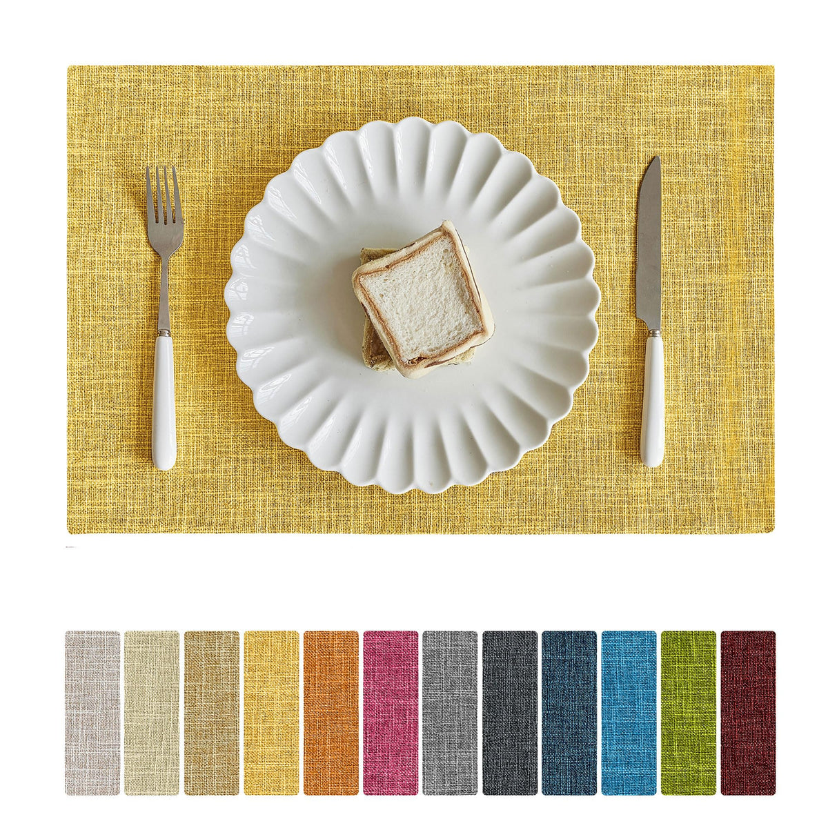 Softalker Faux Linen Cloth Placemats Set of 6-12 x 18 Inch, Red