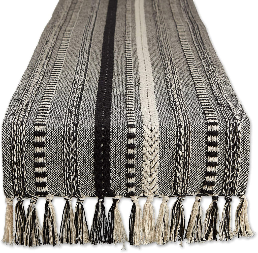 DII Braided Stripe Table Runner, 15x72 with 2.5" Fringe, Black