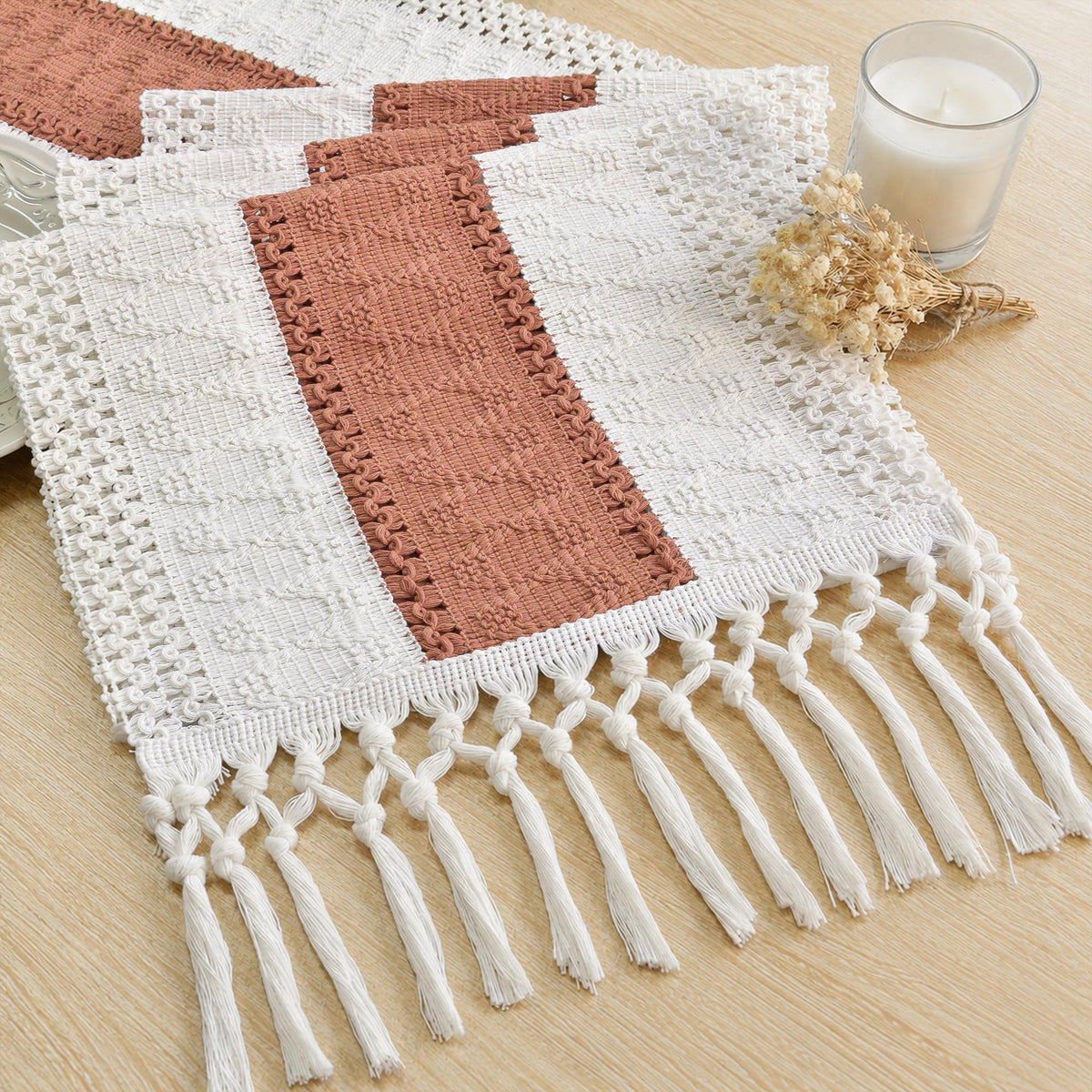 FEXIA Boho Table Runner for Fall Home Decor 12x72 Rustic with Tassels