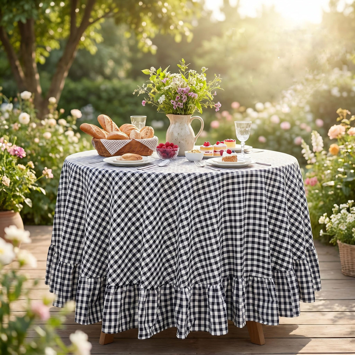 PartyDelight Gingham Ruffle Tablecloth Butter Yellow Washed Cotton Checkered Rectangular Table Cover for Farmhouse Kitchen Cute Cottagecore Birthday Party Decor, Soft Vintage (60x102 Fits 6-9 Seats)