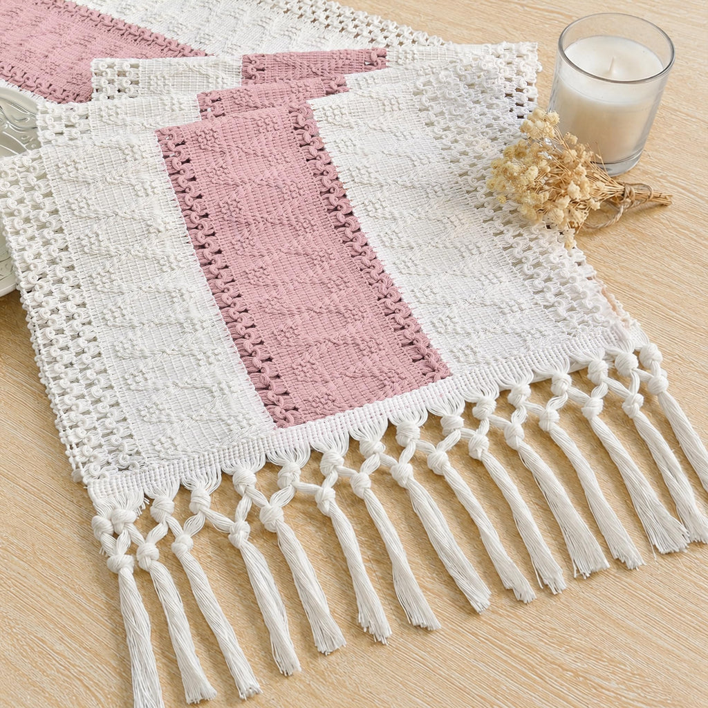 FEXIA Boho Table Runner for Fall Home Decor 12x72 Rustic with Tassels