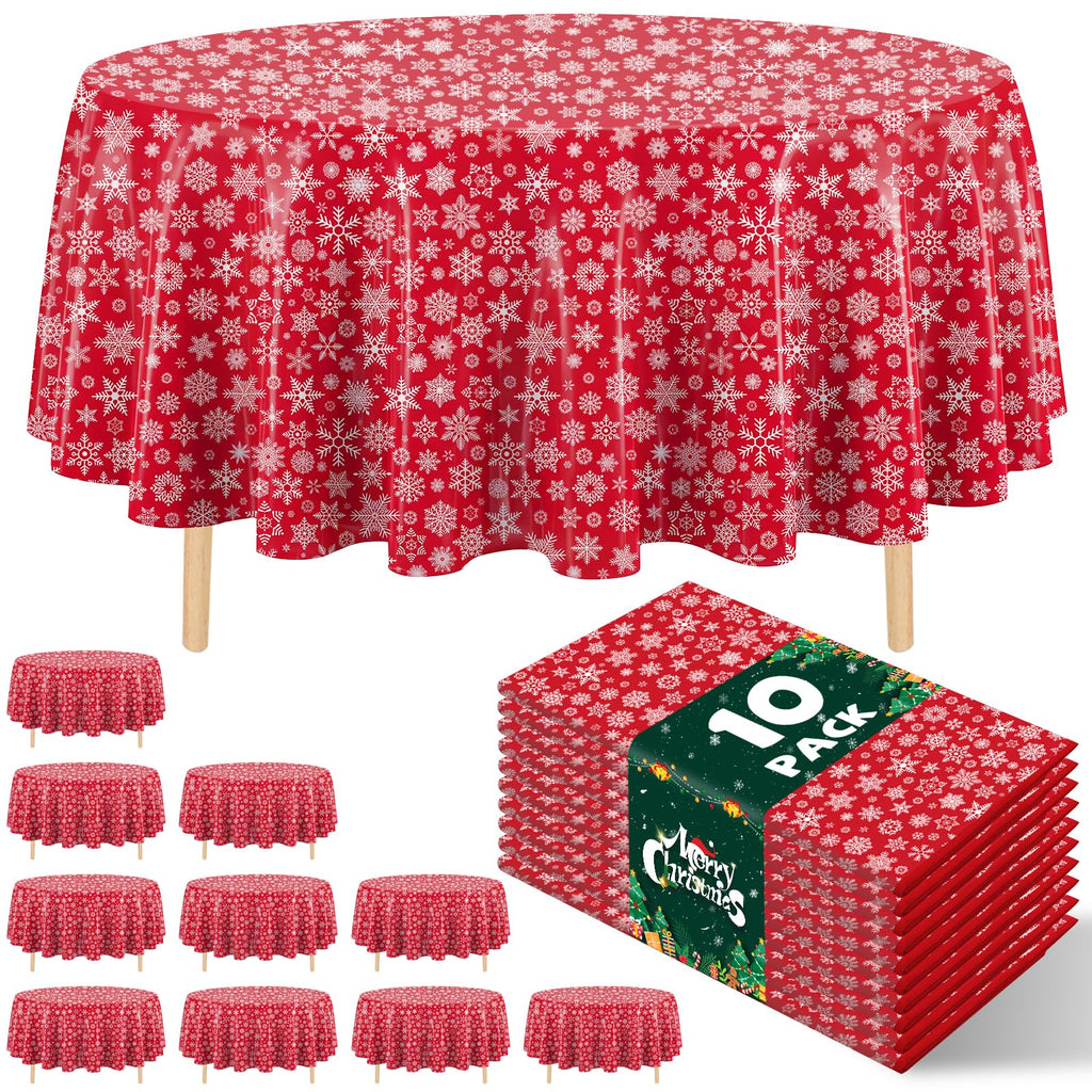 10 Pack Gold Round Tablecloth 84 Inch Round Plastic Table Cloth Disposable Waterproof Table Cover for Wedding Birthday Bridal Shower Party Decorations