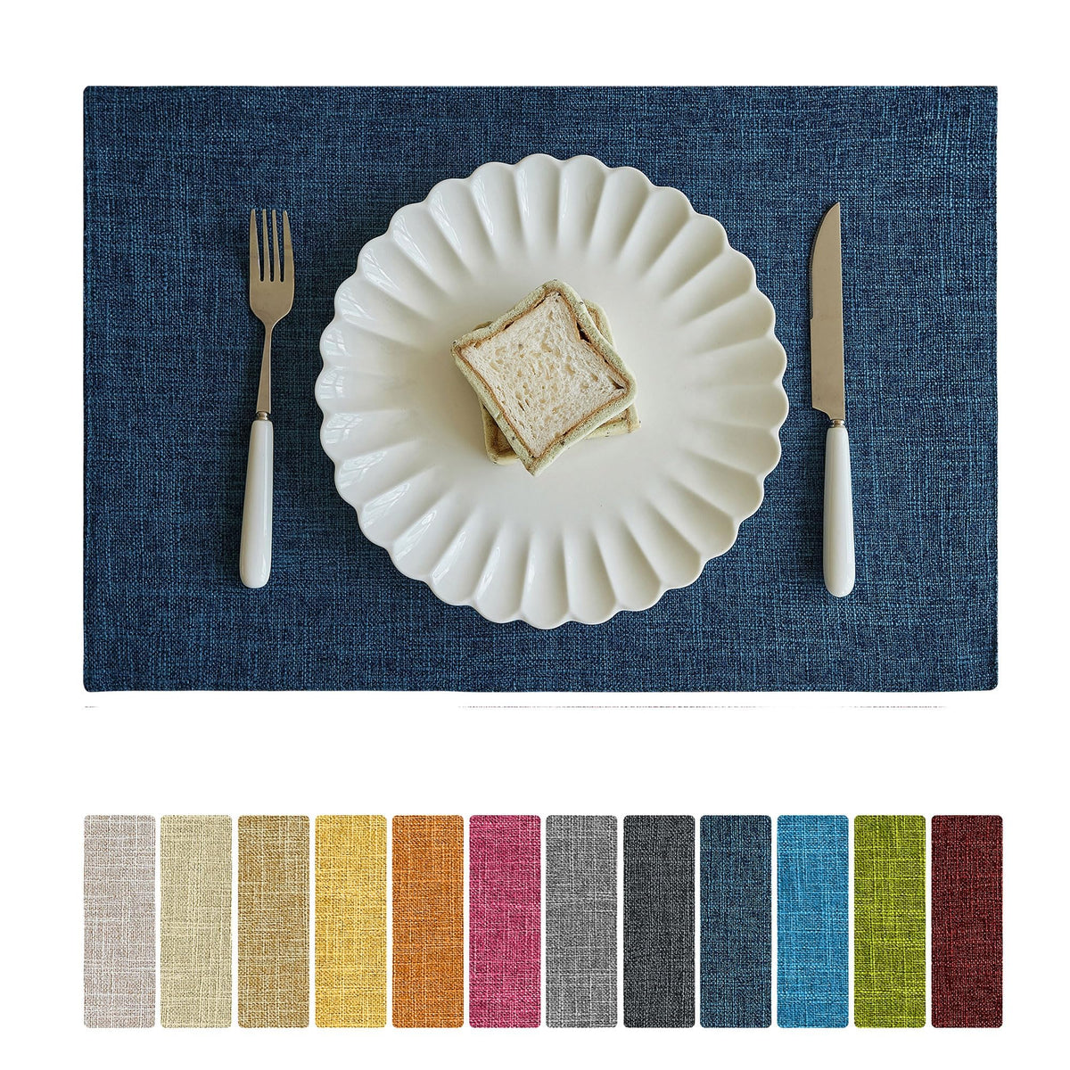 Softalker Faux Linen Cloth Placemats Set of 6-12 x 18 Inch, Red