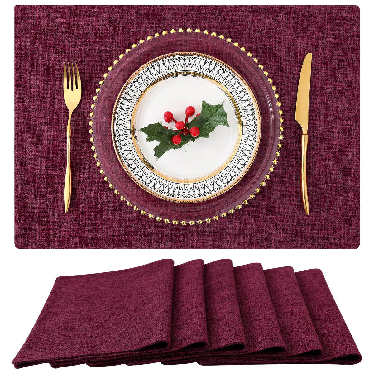 homing Faux Cotton Linen Placemats Set of 6, Cloth Dining Table Mats