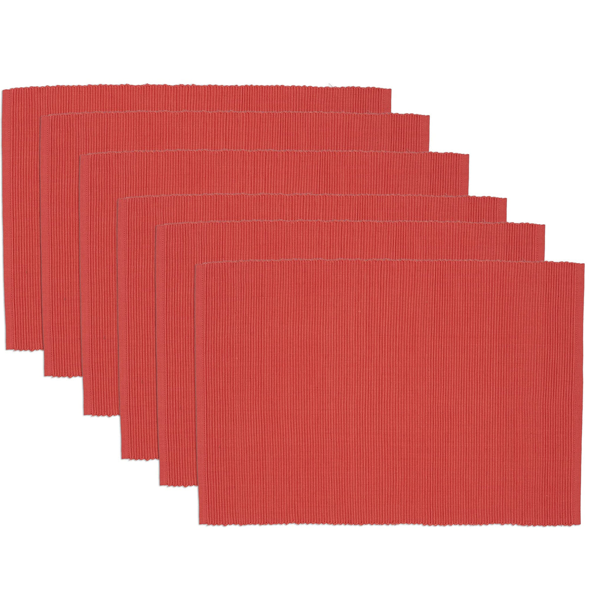 DII Basic Everyday Ribbed Tabletop 100% Cotton, Placemat Set, 13x19, Dark Brown, 6 Piece