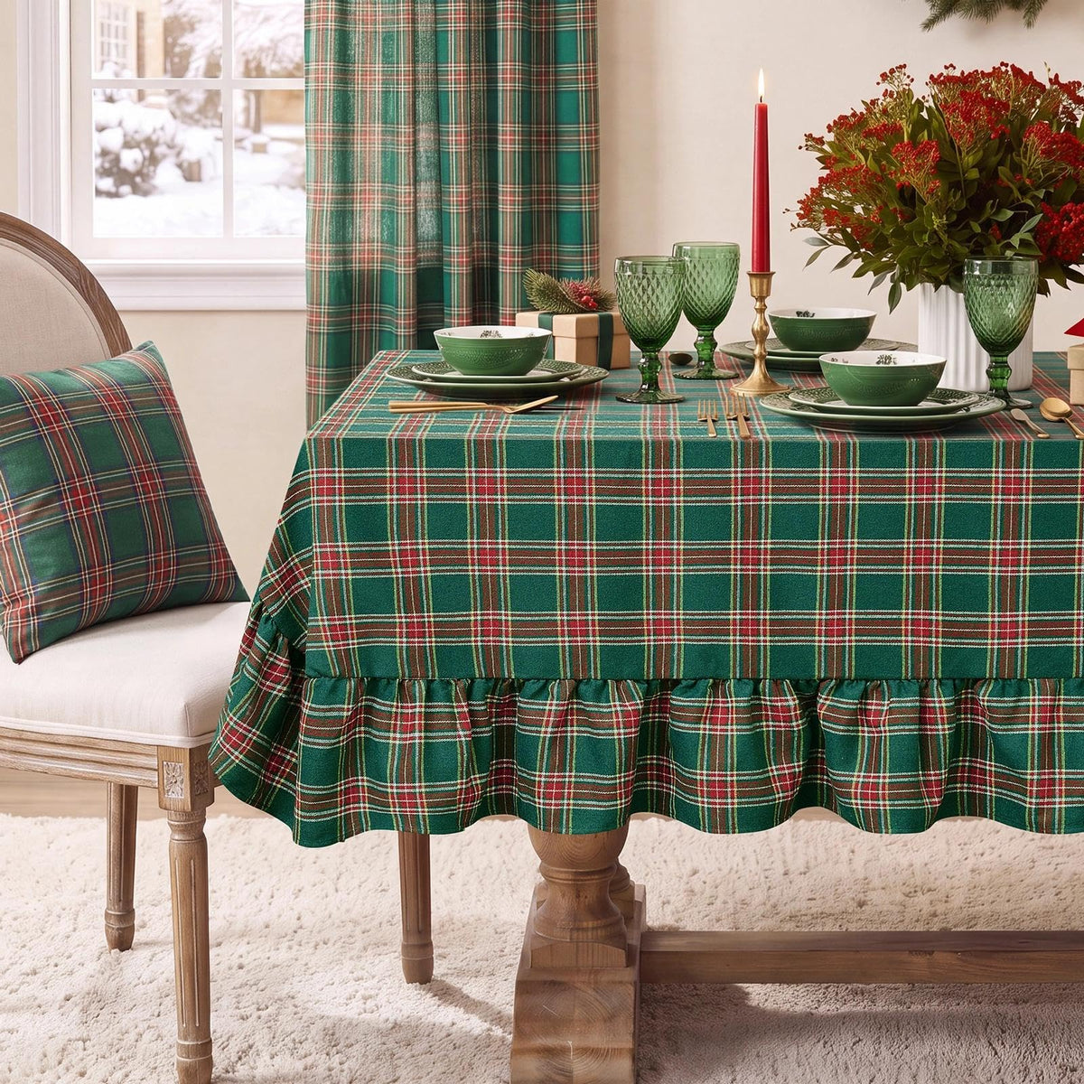Softalker Fall Gingham Rectangle Tablecloth with Tassel, Orange, 55" x 84"