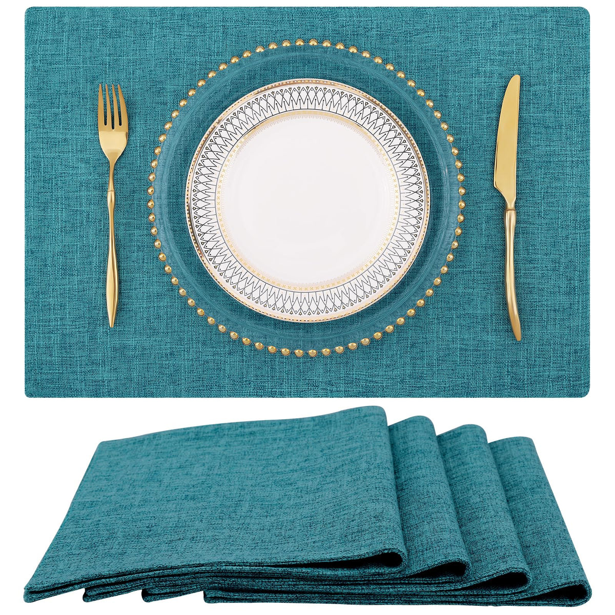 homing Faux Cotton Linen Placemats Set of 6, Cloth Dining Table Mats