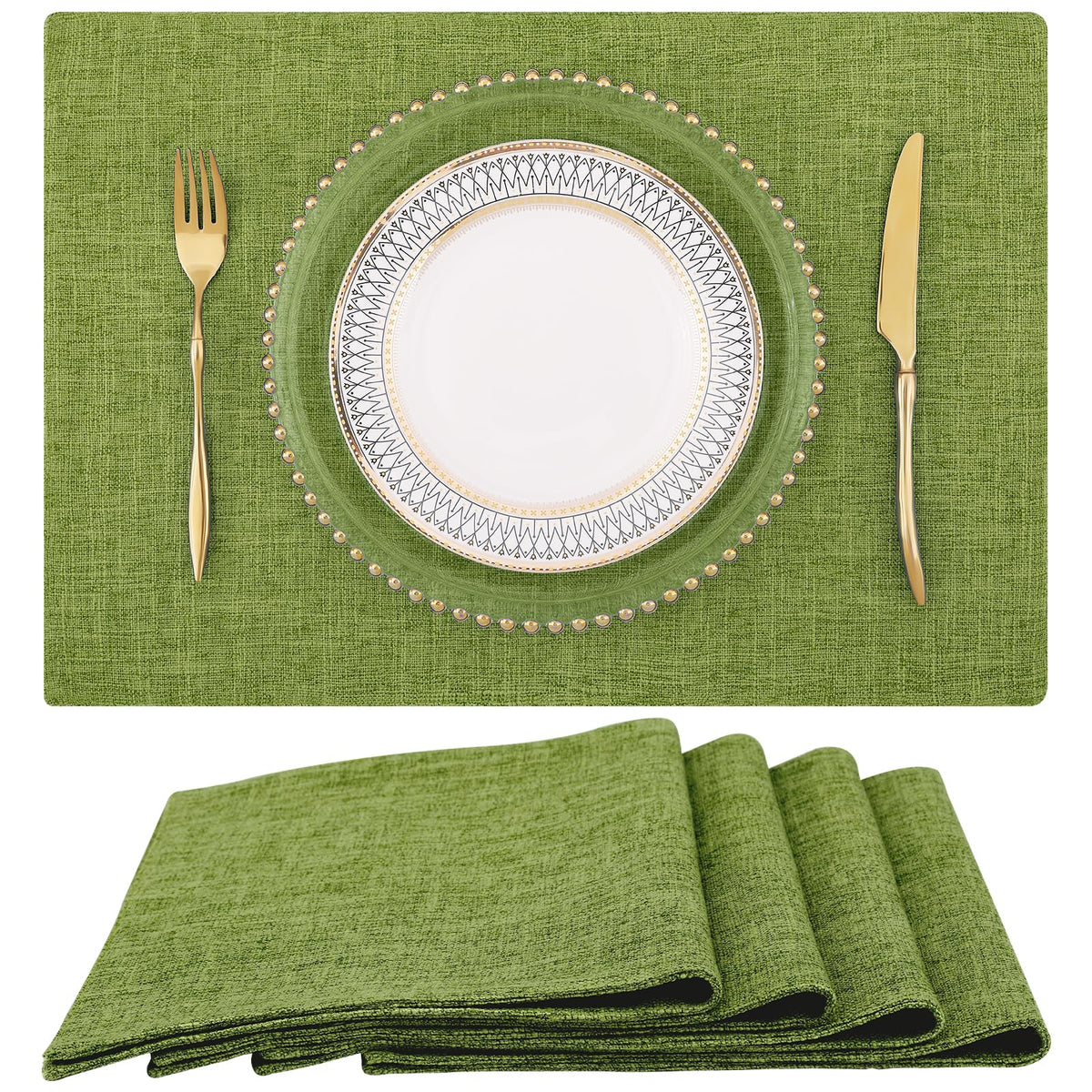 homing Faux Cotton Linen Placemats Set of 6, Cloth Dining Table Mats