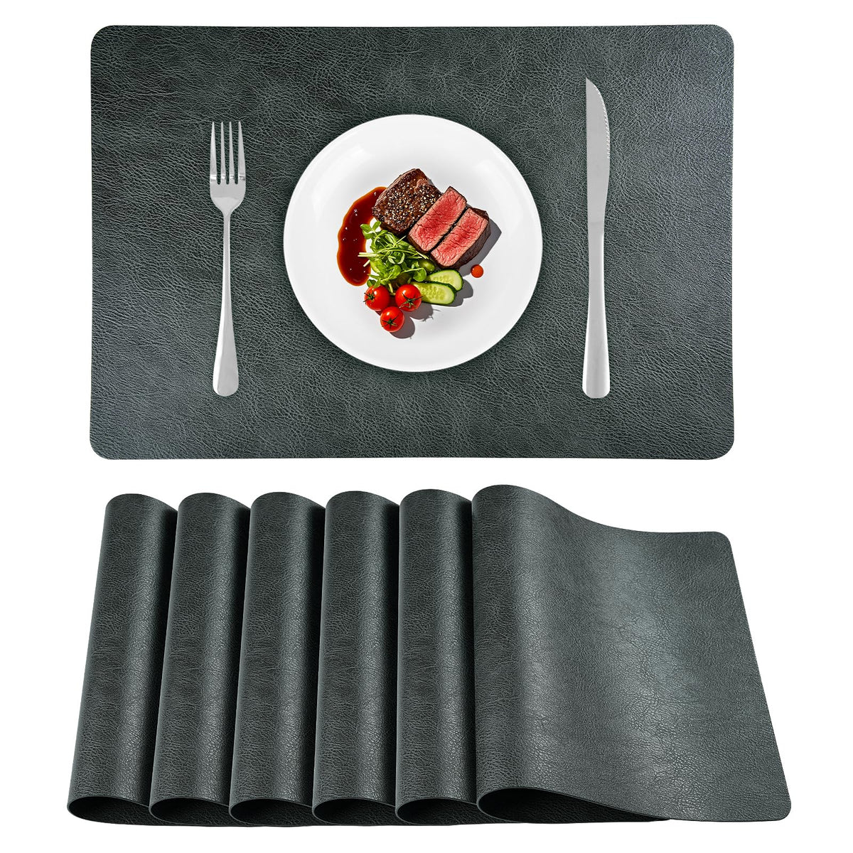Faux Leather Placemats Set of 6, Washable Place Mats, Vinyl Placemats Wipeable Waterproof Oil-Proof Heat Resistant PU Table Mats for Dining, Kitchen, Hotel,43 * 30cm,Red
