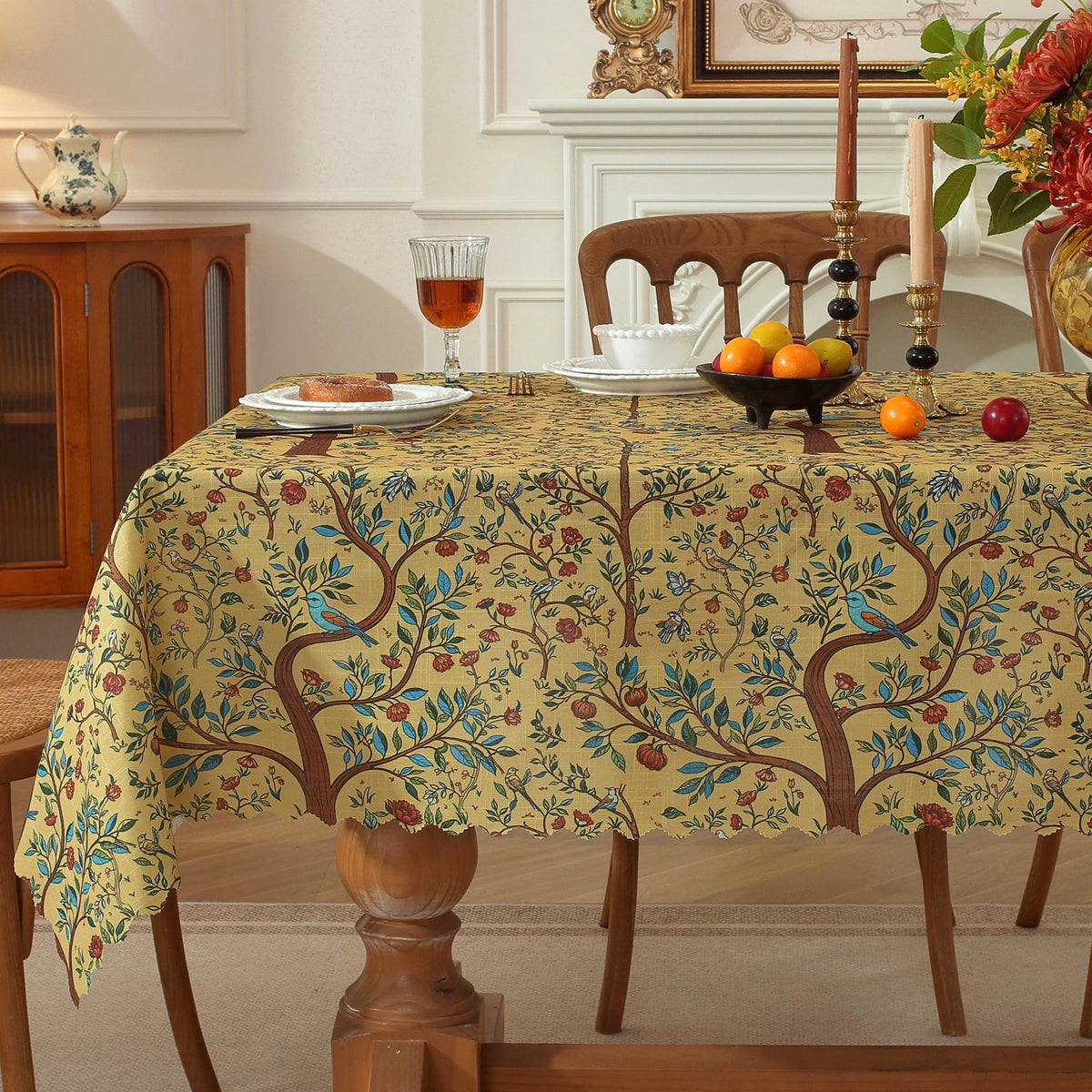 Rectangle Waterproof Tablecloth Linen Textured Table Cloth,Stain and Wrinkle Resistant Washable Fabric Table Cover for Dining, Party, Camping and Outdoor, 52 x 70 Inch, Green Leaves