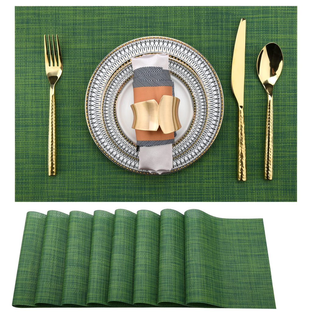 SLKQG Navy Blue Placemats Set of 8 - Easy Clean Washable Vinyl Placemats - Wipeable Heat Resistant Table Mats for Dining Table - 17x12 Inch (Navy Blue, 8)