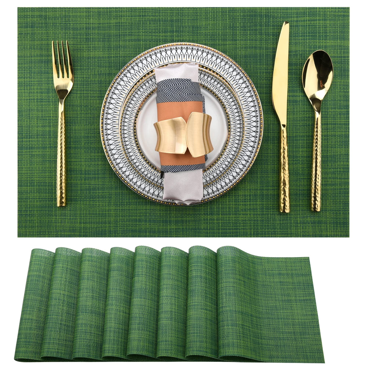 SLKQG Navy Blue Placemats Set of 8 - Easy Clean Washable Vinyl Placemats - Wipeable Heat Resistant Table Mats for Dining Table - 17x12 Inch (Navy Blue, 8)