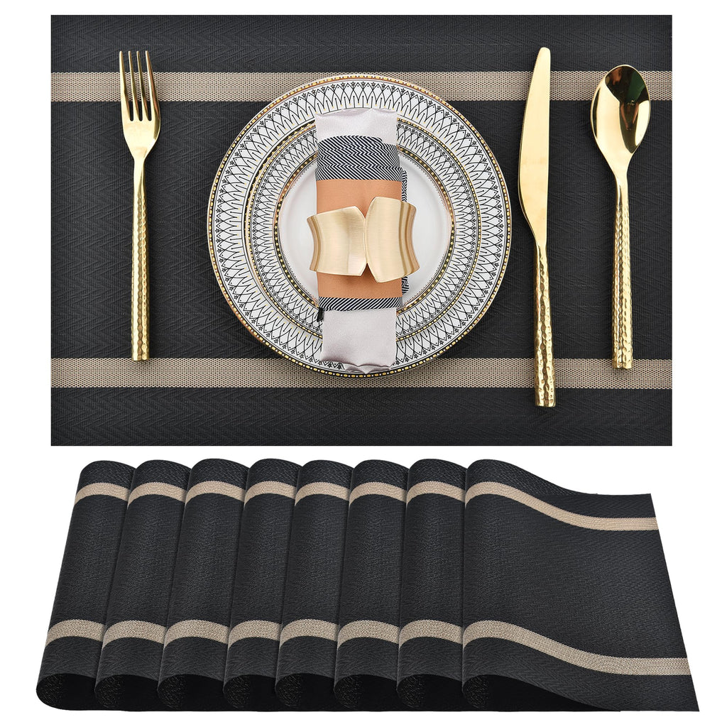 SLKQG Navy Blue Placemats Set of 8 - Easy Clean Washable Vinyl Placemats - Wipeable Heat Resistant Table Mats for Dining Table - 17x12 Inch (Navy Blue, 8)