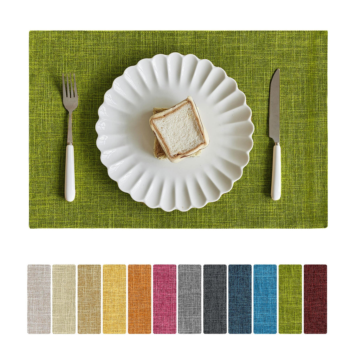 Softalker Faux Linen Cloth Placemats Set of 6-12 x 18 Inch, Red