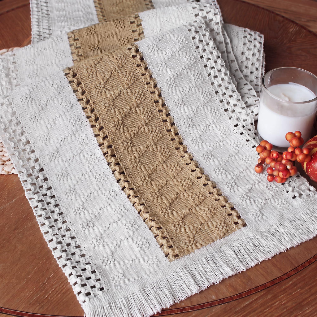 FEXIA Boho Table Runner for Fall Home Decor 12x72 Rustic with Tassels