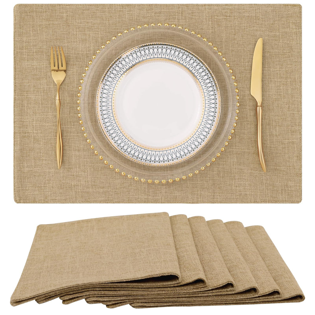 homing Faux Cotton Linen Placemats Set of 6, Cloth Dining Table Mats
