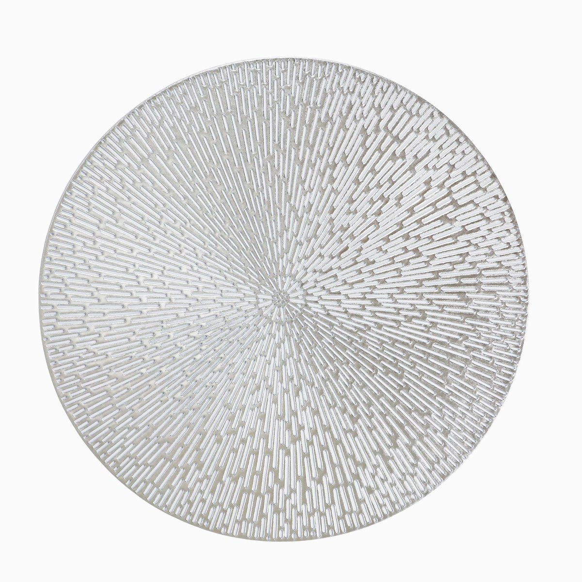 Snowkingdom Silver Round Placemats Set of 8, 15 Inch Metallic Vinyl Round Place Mats, Easy Clean Non Slip Heat Resistant Washable PVC Hollow Dining Table Mats for Wedding Party Christmas Decoration