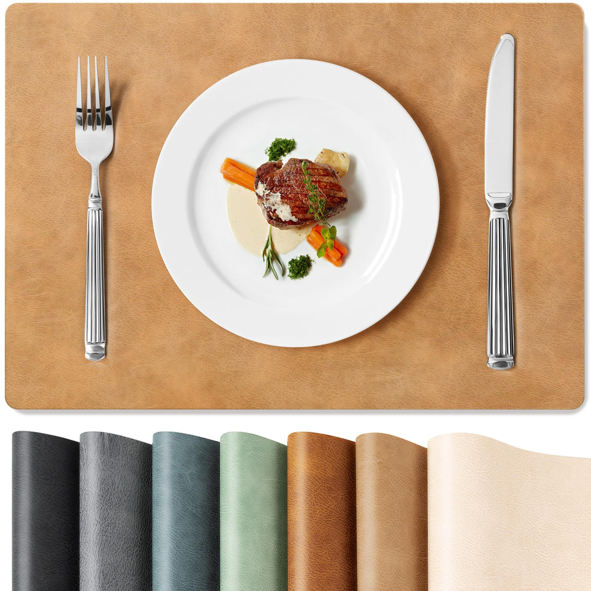 Roxifina Faux Leather Placemats Set of 6, Vinyl Placemats Heat Resistant