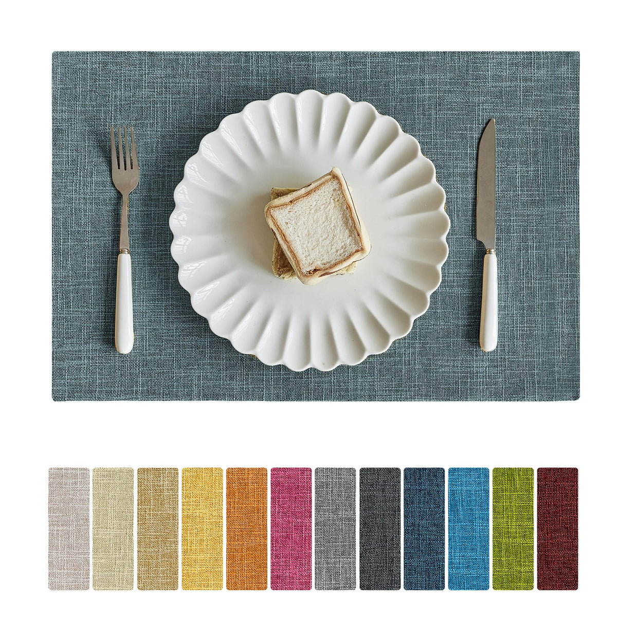 Softalker Faux Linen Cloth Placemats Set of 6-12 x 18 Inch, Red