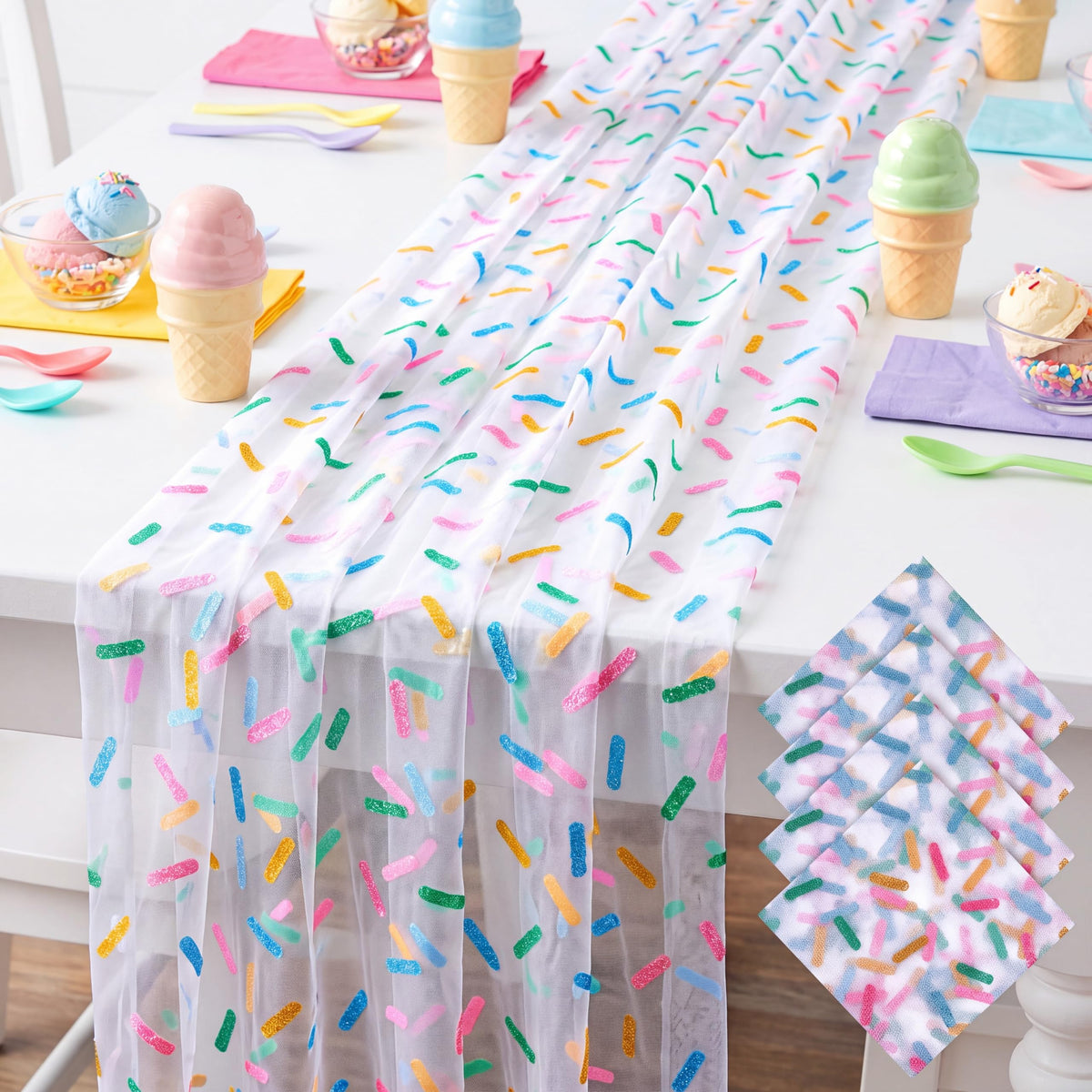 4 Pcs Pastel Colorful Tulle Table Runner Spring Summer Party