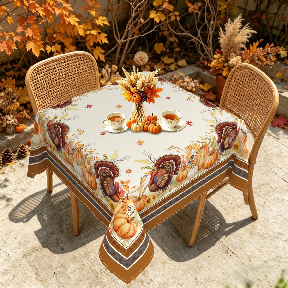 Blue Floral Square Tablecloth 70x70 Inch, Blue and White French Country Tablecloth, Rustic Floral Polyester Waterproof Tablecloth for Farmhouse Kitchen Decor/Indoor and Outdoor Tables/Parties/Picnics