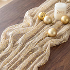 FEXIA Beige Cheesecloth Table Runner Gauze Rustic Boho Party Decoration