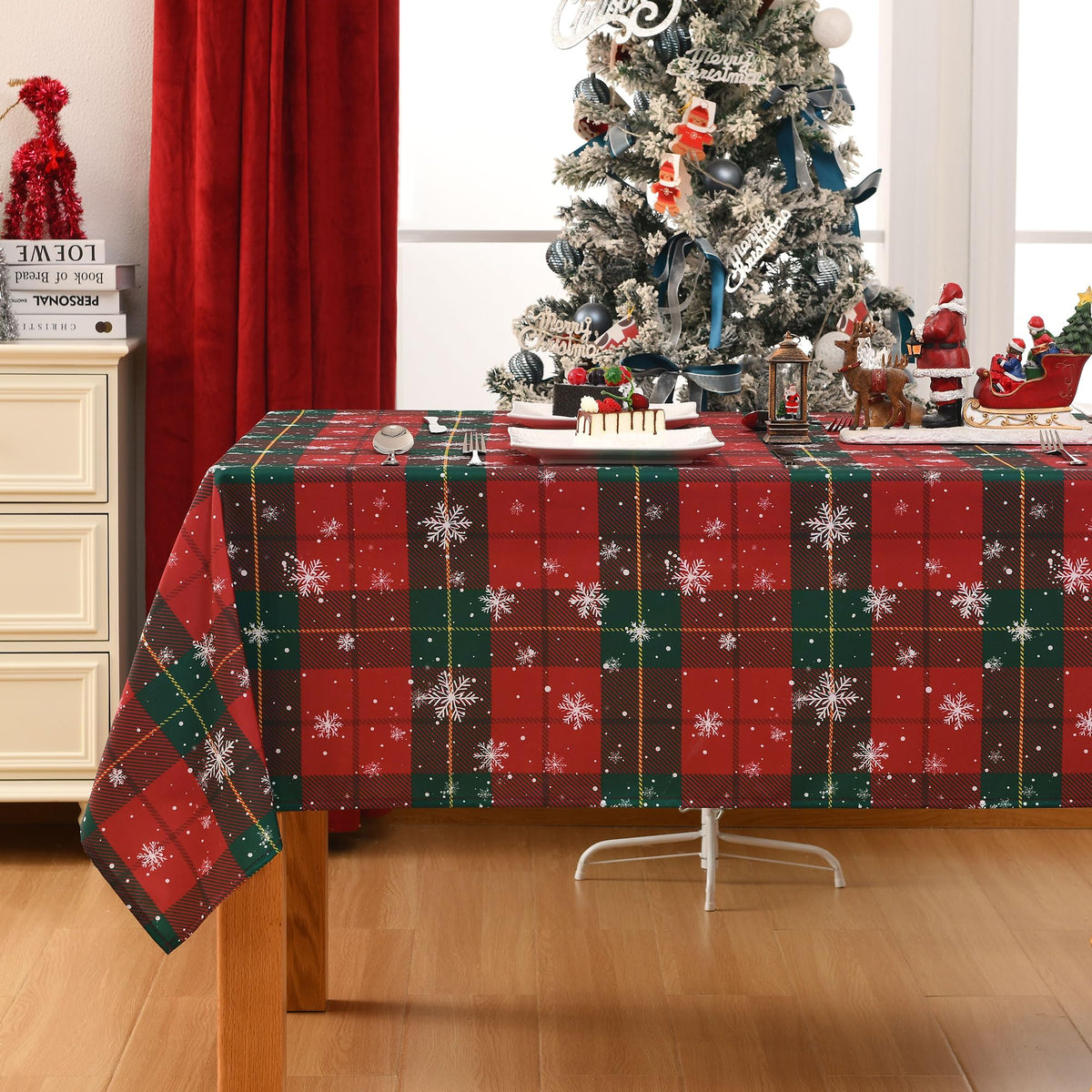 Hiasan Buffalo Plaid Tablecloth, 2 Pack, 60 x 84 inch, Black and White