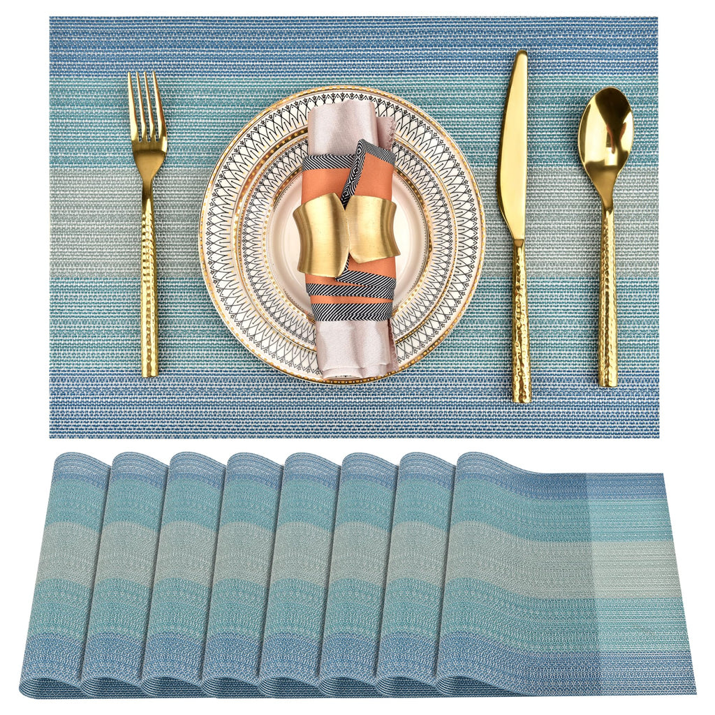 SLKQG Navy Blue Placemats Set of 8 - Easy Clean Washable Vinyl Placemats - Wipeable Heat Resistant Table Mats for Dining Table - 17x12 Inch (Navy Blue, 8)