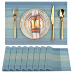 SLKQG Navy Blue Placemats Set of 8 - Easy Clean Washable Vinyl Placemats - Wipeable Heat Resistant Table Mats for Dining Table - 17x12 Inch (Navy Blue, 8)