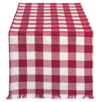 DII Fringed Check Tabletop, Table Runner, 14x108, Stone Brown