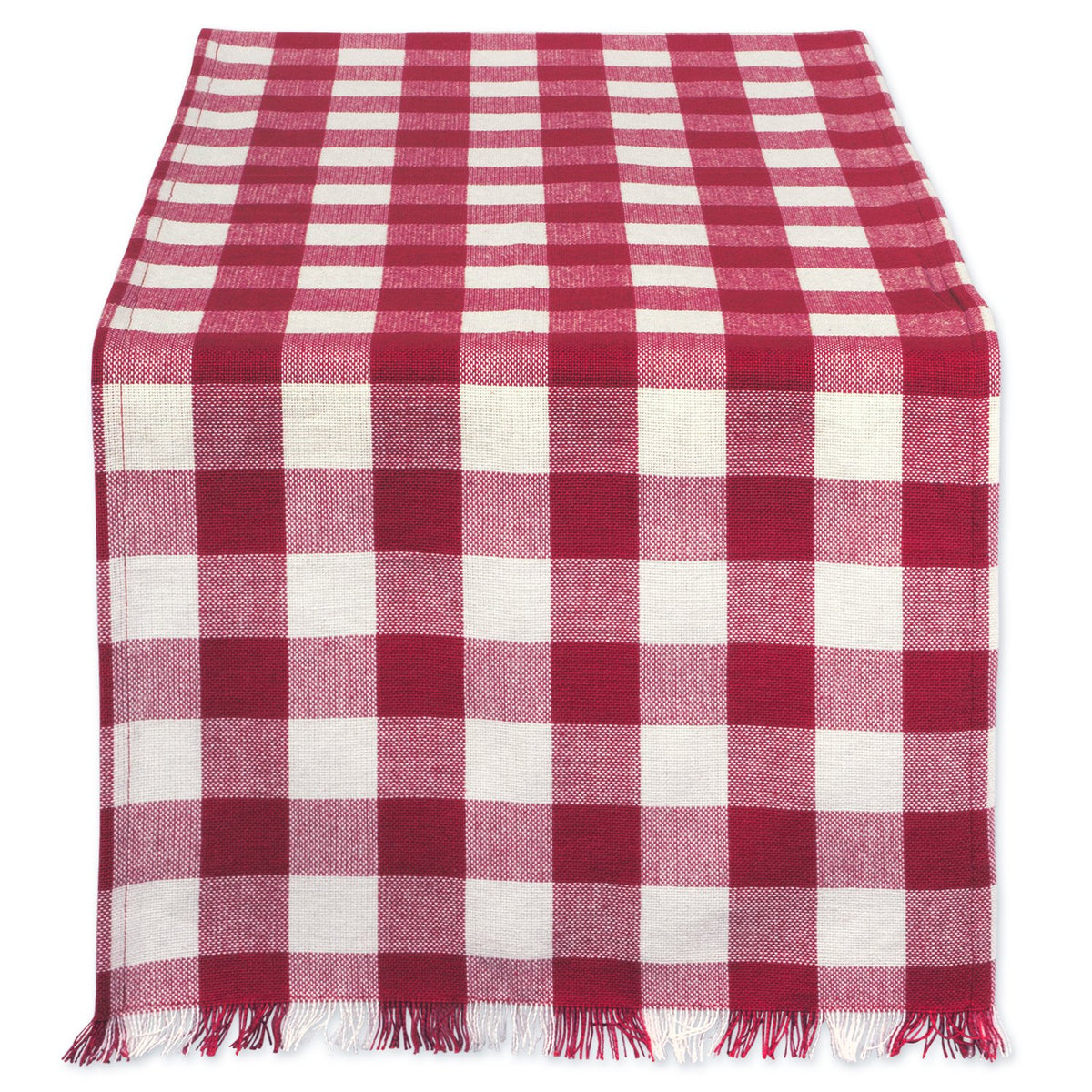 DII Fringed Check Tabletop, Table Runner, 14x72, Stone Brown