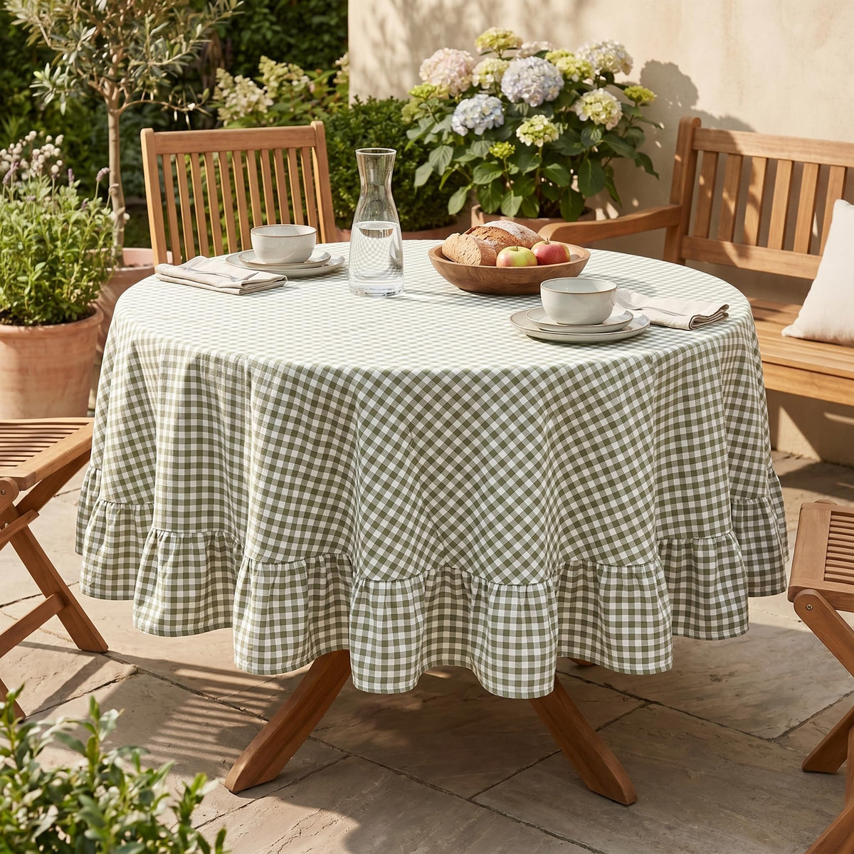 PartyDelight Gingham Ruffle Tablecloth Butter Yellow Washed Cotton Checkered Rectangular Table Cover for Farmhouse Kitchen Cute Cottagecore Birthday Party Decor, Soft Vintage (60x102 Fits 6-9 Seats)