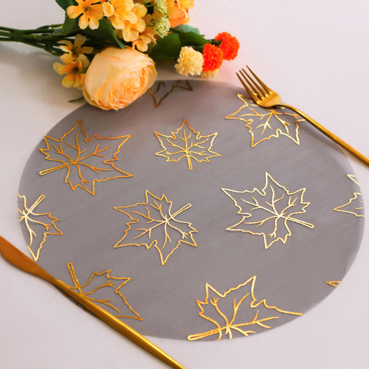 Snowkingdom 100 Pack Gold Disposable Placemats Foil Mesh 13 Inch Round Pressed Fall Table Mates 100 Set of Gold Doilies for Dining Table Wedding Birthday Party Holiday Home Decoration