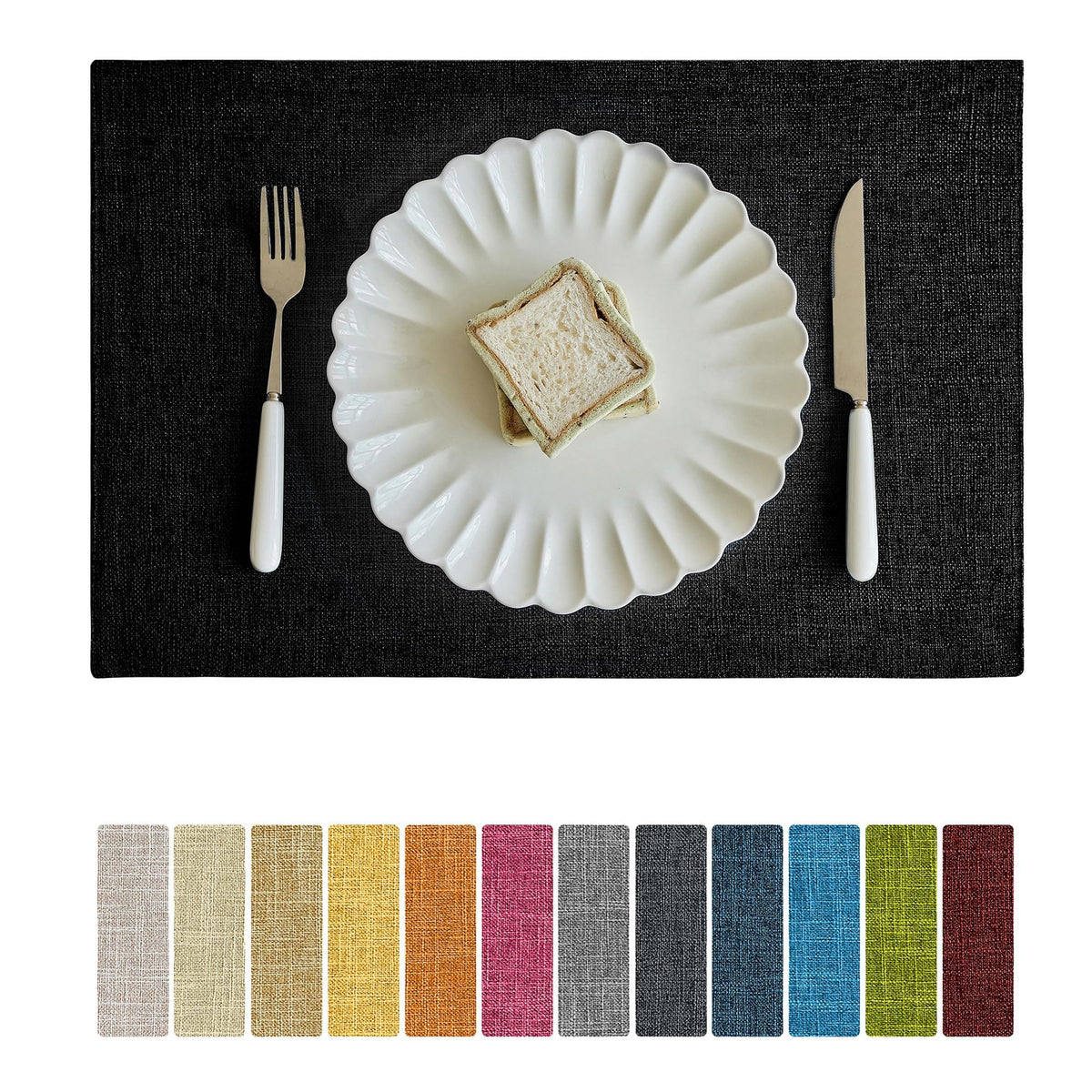Softalker Faux Linen Cloth Placemats Set of 6-12 x 18 Inch, Red