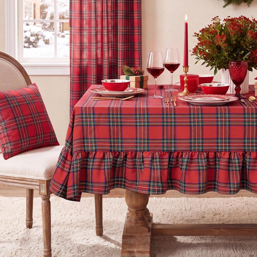 Softalker Fall Gingham Rectangle Tablecloth with Tassel, Orange, 55" x 84"