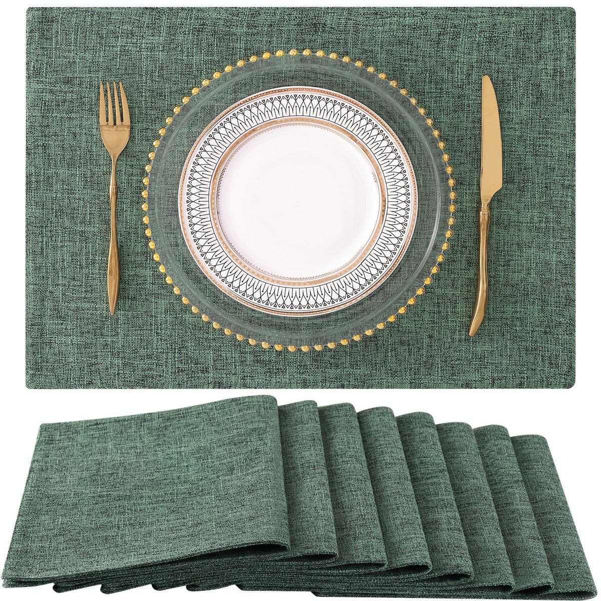 homing Faux Cotton Linen Placemats Set of 8, Cloth Dining Table Mats