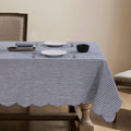100% French Flax Linen Tablecloths Scalloped Embroidery Rectangle 132Lx60W Inch for Dinners, Parties, Spring, Machine Washable, 12-14 Sets, Linen(Edges-Gold)