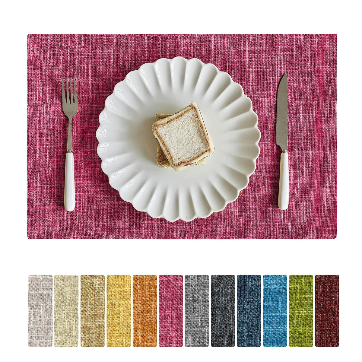 Softalker Faux Linen Cloth Placemats Set of 6-12 x 18 Inch, Red