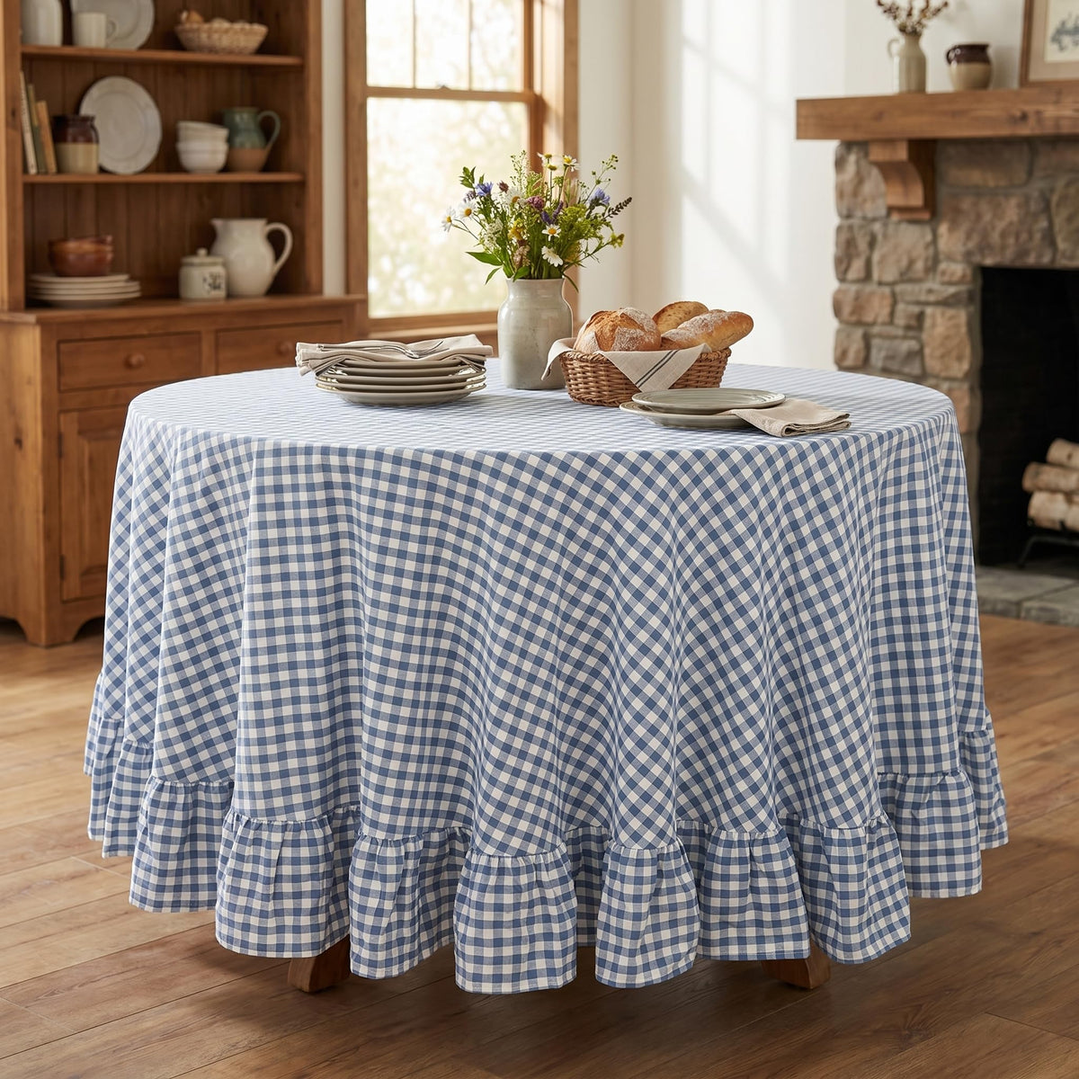 PartyDelight Gingham Ruffle Tablecloth Butter Yellow Washed Cotton Checkered Rectangular Table Cover for Farmhouse Kitchen Cute Cottagecore Birthday Party Decor, Soft Vintage (60x102 Fits 6-9 Seats)