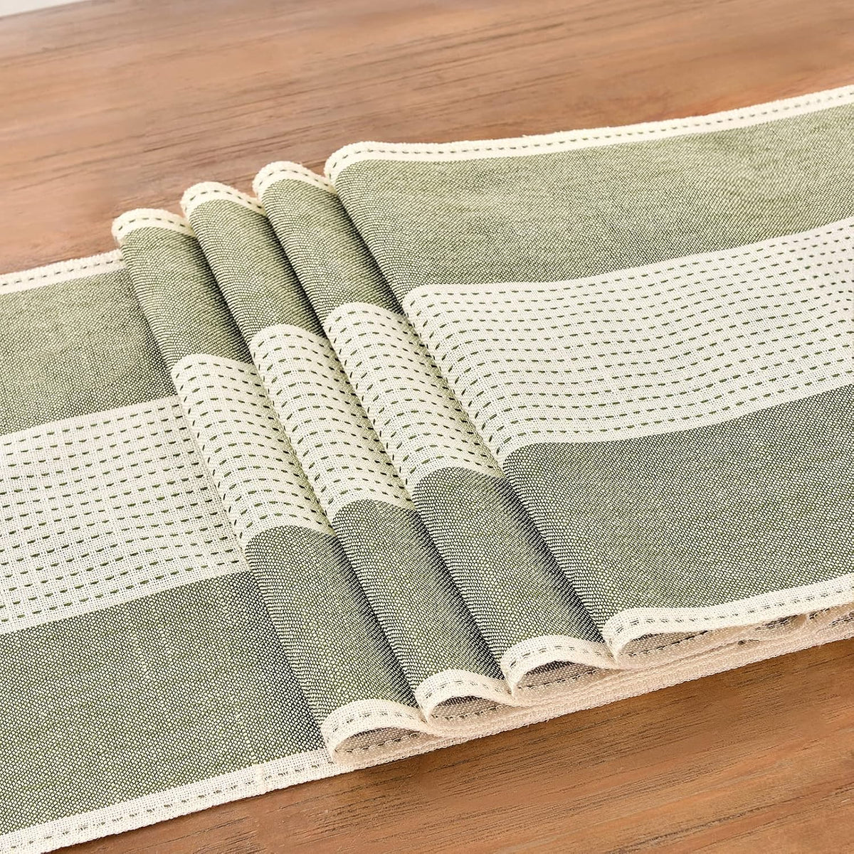 Wracra Linen Table Runner, Stripe Table Runners 72 Inches Sage Green