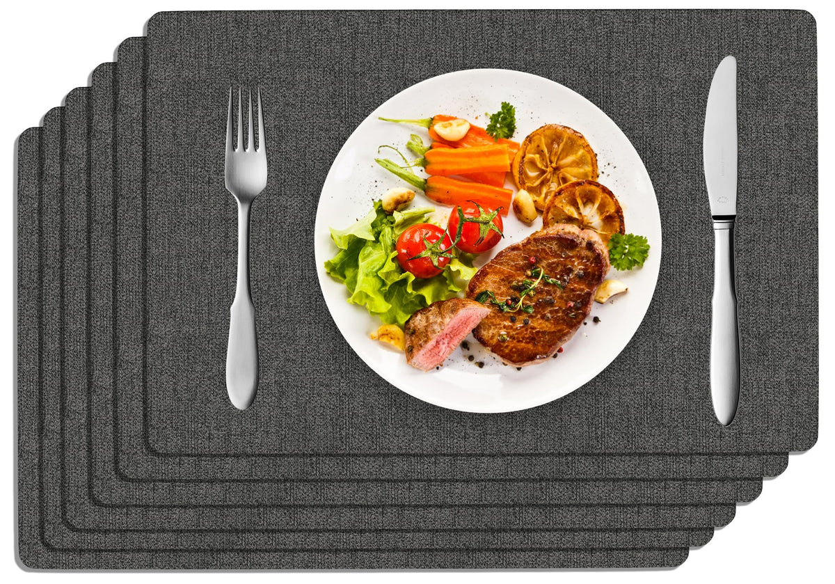 DOLOPL Placemats Set of 6, Reversible Faux Leather Place Mats, Beige
